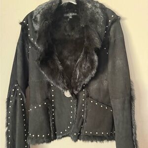 Sheri Bodell Black  Fur Studded leather Jacket